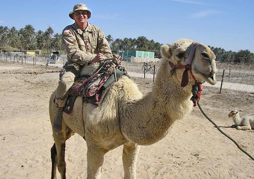 Jim rides a camel