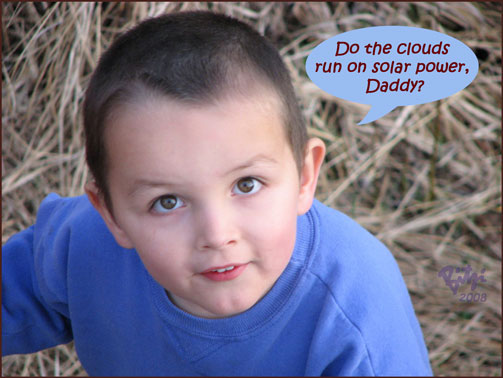 Photo illustration © Virginia McCorkell; photo by Sarah Steinhauer Levi Steinhauer poses a question for his dad. - 337solarpower